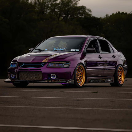 Mitsubishi Evo 7, 8, 9 high-flow fuel injectors, upgraded fuel pump, adjustable fuel pressure regulator, E85-compatible fueling system, optimized air-fuel ratio, track-spec fuel delivery upgrade.

