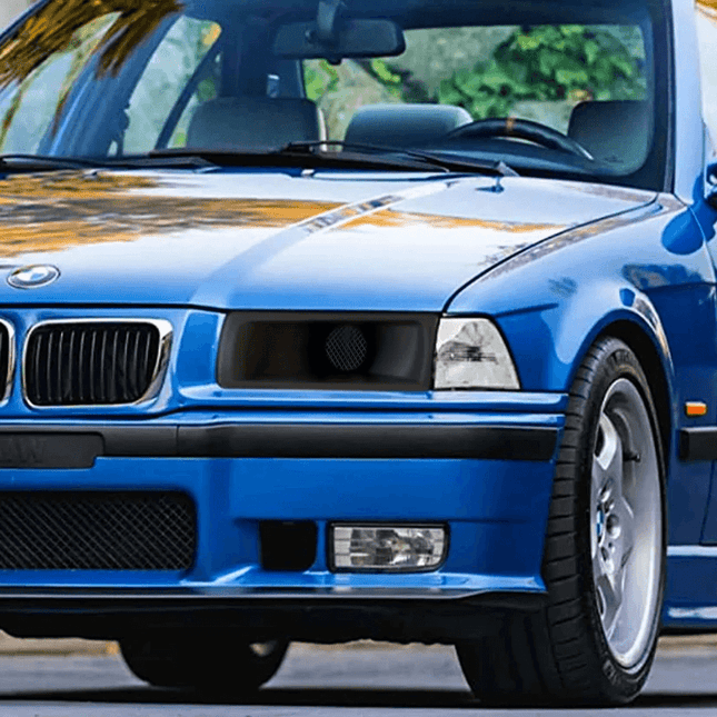 BMW E36 LED projector headlights with Angel Eyes and xenon HID conversion for better night visibility, modern styling, and an aggressive front-end look. Direct plug-and-play upgrade for all models.