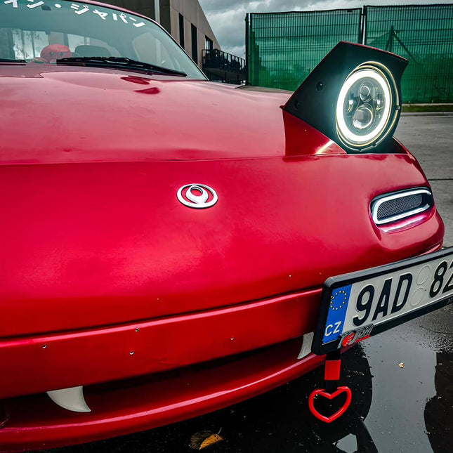 Miata MX-5 NA Roadster front bumper LED turn signals, switchback sequential flashers, high-intensity amber indicators, plug-and-play upgrade, enhanced road visibility, stylish front-end upgrade.


