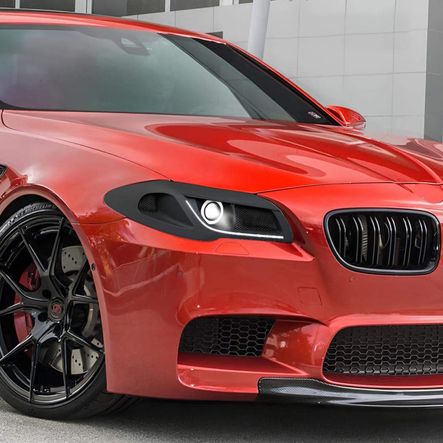 F10 LED headlights, F11 projector headlights, F18 adaptive high-performance lighting, 5 Series track-ready front lights, custom LED headlight upgrade, aggressive night visibility improvement.

