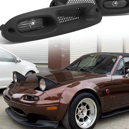 Miata MX-5 NA Roadster LED bumper turn signals, high-intensity LED lighting, modern sequential indicators, smoked turn signal assembly, plug-and-play installation, enhanced brightness, race-ready lighting upgrade.

