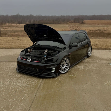 Golf 7 R turbocharger upgrade, larger turbo kit, increased boost pressure, high-performance turbo, aftermarket forced induction, enhanced acceleration, billet compressor wheel, direct bolt-on, supporting hardware included, performance turbo upgrade.
