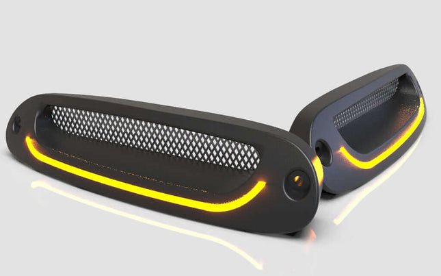 Miata MX-5 NA Roadster smoked LED bumper turn signals, bright amber indicator lights, sequential flashing function, plug-and-play connection, enhanced road safety, stylish modern lighting modification.

