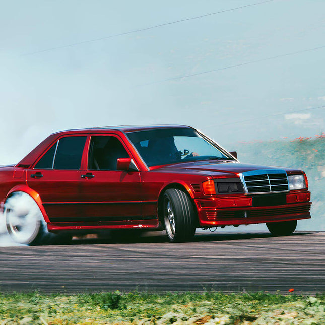 Mercedes W201 coilovers, 190E adjustable suspension, W201 lowering kit, Mercedes 190E performance shocks, W201 racing suspension, 190E track coilovers, W201 suspension tuning, 190E stiff suspension