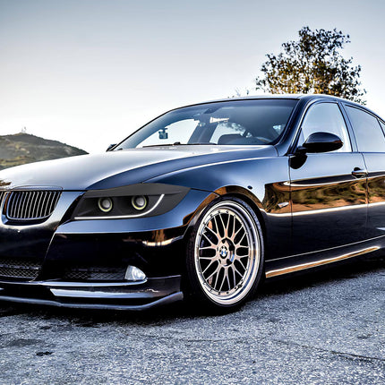BMW E90 carbon fiber roof wrap, performance roof upgrade, BMW 328i lightweight roof, 335i M3-style carbon roof, E90 aerodynamic enhancement, aggressive track look, race-spec roof mod, custom roof styling, high-gloss carbon fiber upgrade.