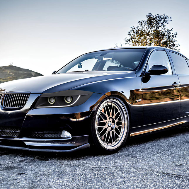 BMW E90 carbon fiber roof wrap, performance roof upgrade, BMW 328i lightweight roof, 335i M3-style carbon roof, E90 aerodynamic enhancement, aggressive track look, race-spec roof mod, custom roof styling, high-gloss carbon fiber upgrade.