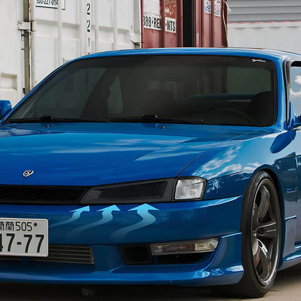 Silvia S14 widebody overfender kit, lightweight fiberglass construction, aggressive stance modification, track-proven aerodynamics upgrade, JDM-spec styling enhancement.


