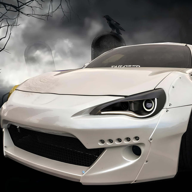 Scion FR-S LED projector headlight conversion, smoked or clear lens upgrade, high-output HID bulbs, modernized front-end styling, improved night visibility.

