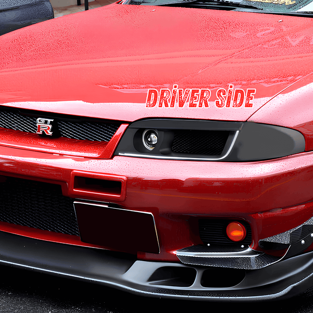 Nissan Skyline R33 GTR racing bucket seats, lightweight carbon fiber construction, bolstered support, aggressive track-spec seating, high-performance interior upgrade.

