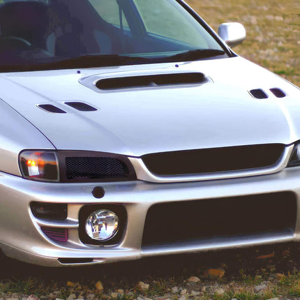 Subaru GC8 stainless steel performance headers, equal-length high-flow design, optimized exhaust velocity, race-spec engine tuning, aggressive power gain.

