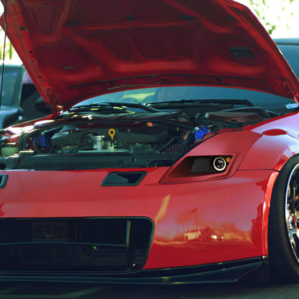 Nissan 350Z lightweight forged wheels, high-performance staggered setup, JDM-spec deep dish rims, 18-inch, 19-inch race wheels, aggressive track stance, high-speed handling upgrade.

