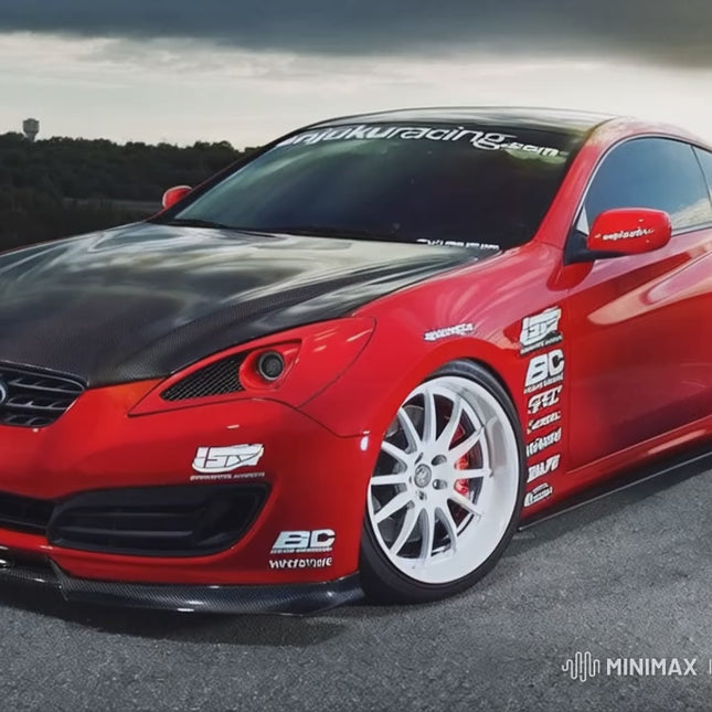 Hyundai Genesis Coupe rear diffuser, carbon fiber underbody panel, improved airflow dynamics, reduced drag, high-performance track handling, lightweight construction, aggressive rear-end styling, track-optimized aerodynamics.

