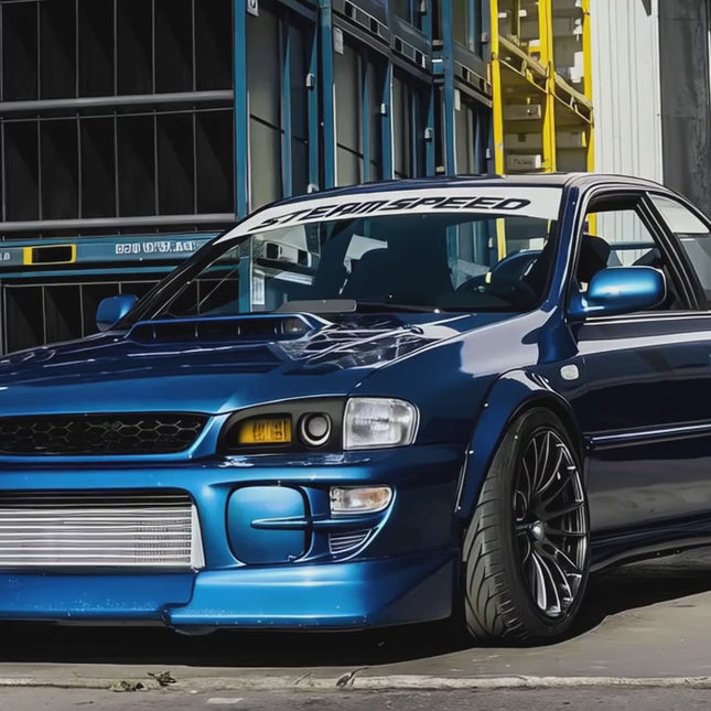 WRX STI GC8 Alcantara shift boot, luxury racing-inspired styling, track-spec interior customization, aggressive cockpit upgrade.

